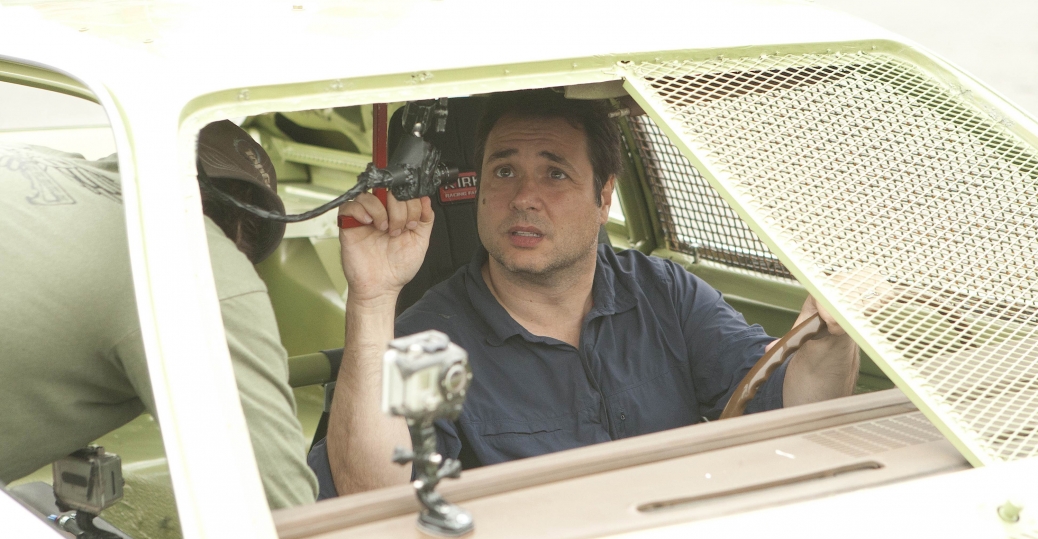 Adam gets set up to compete in a demolition derby. (Photo Credit: BBC Worldwide)