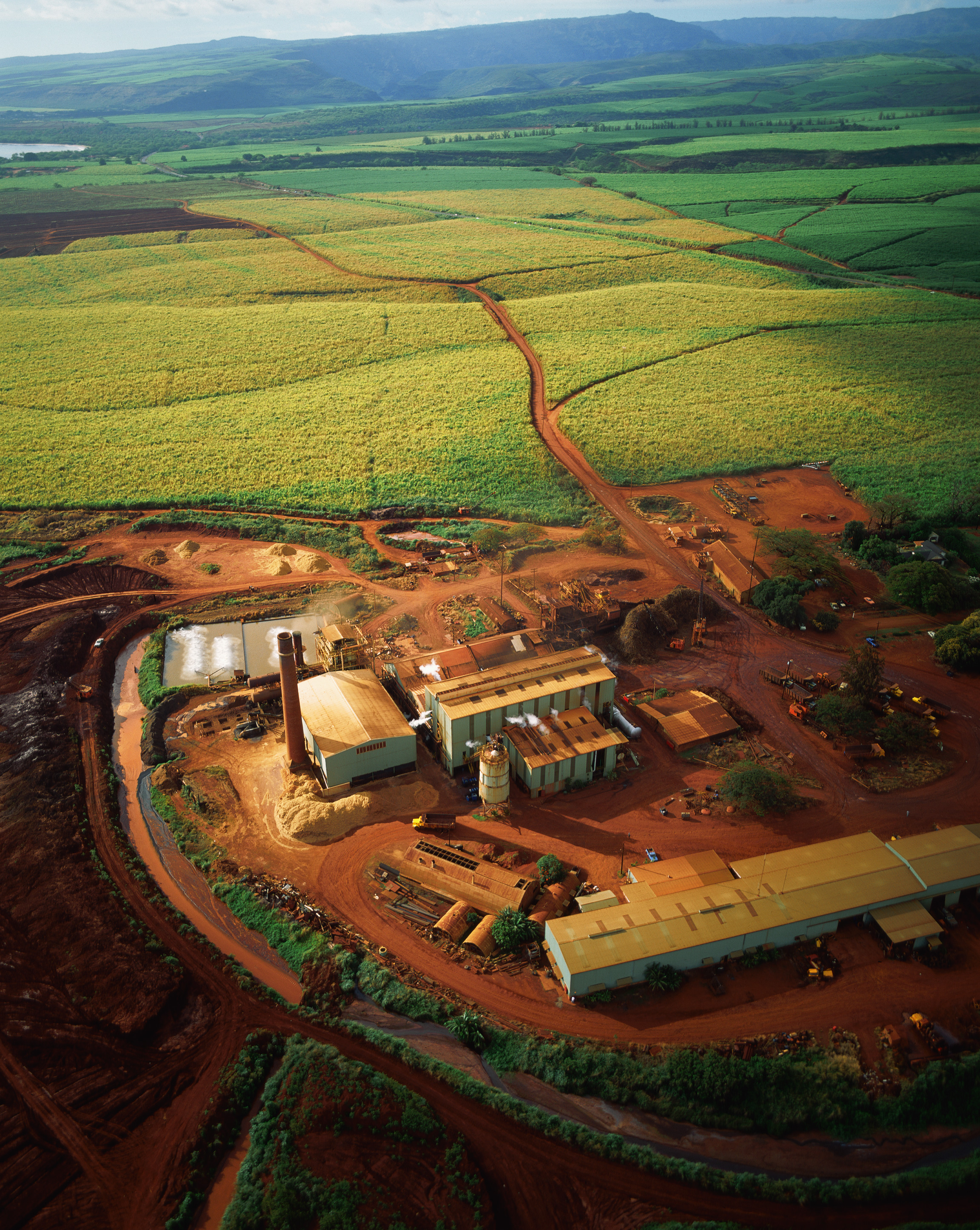 aerialviewofolokelesugarmillandhawaiiansugarcanefields
