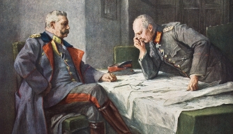 German General Paul Von Hindenburg and chief of staff Erich Von Ludendorff plot strategy