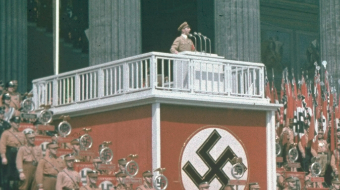 Propaganda chief Joseph Goebbels speaking at the Lustgarden in Berlin. (Credit: Hugo Jaeger/Timepix/Time Life Pictures/Getty Images)