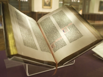 A copy of the Gutenberg Bible in the collection of the New York Public Library