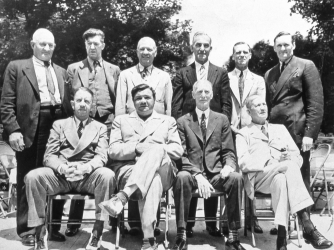 The first inductees into the Hall of Fame: Honus Wagner, Grover Cleveland Alexander, Tris Speaker, Nap Lajoie, George Sisler, Walter Johnson, Eddie Collins, Babe Ruth, Connie Mack and Cy Young (Credit: Getty Images)
