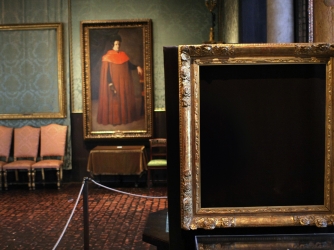 An empty frame on the right is where Vermeer's "The Concert" once was. (Credit: David L. Ryan/The Boston Globe via Getty Images)