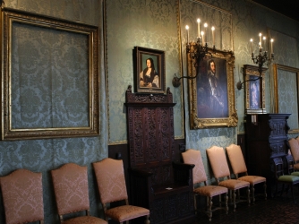 Empty frames mark the former locations of two Rembrandt works. (Credit: David L Ryan/The Boston Globe via Getty Images)