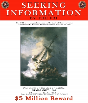 FBI reward poster featuring Rembrandt's "The Storm on the Sea of Galilee."
