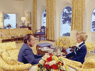 Richard and Pat Nixon in the living room at San Clemente, 1971 (Credit: National Archives)