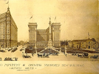 Alamo redevelopment plan with park and hotel on convent site.