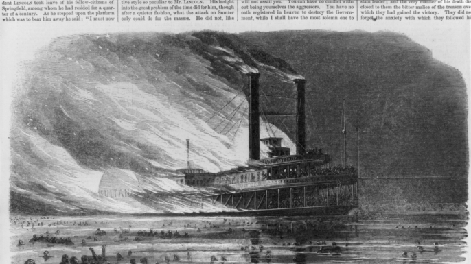 Harper’s Weekly illustration of Sultana on fire.