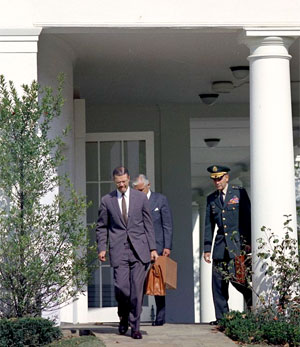 Members of the Executive Committee of the National Security Council leave the White House on October 29, 1962. (John F. Kennedy Presidential Library and Museum)