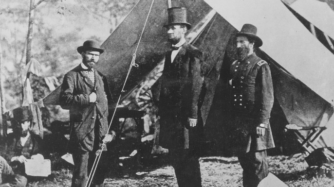 Allan Pinkerton (left) with President Abraham Lincoln and Union Major General John McClernand.