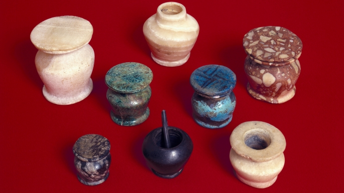 Granite kohl pots like these were used to mix the ingredients together for ancient Egyptian make-up. (Credit: SSPL/Getty Images)