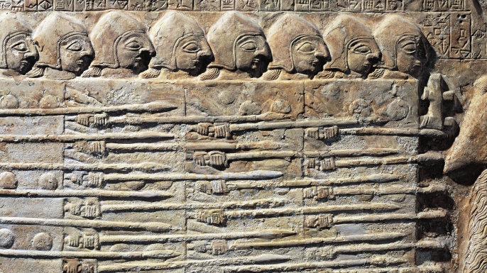 Stele of the Vultures, portraying Eannatum sovereign troops in the conquest of Umma. (Credit: DEA/G. DAGLI ORTI/De Agostini/Getty Images)
