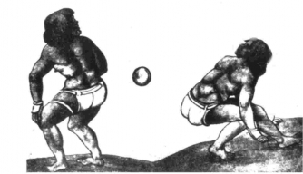 Drawing of Aztec ballplayers performing for Charles V in Madrid in 1528 drawn by Christoph Weiditz. (Credit: Public Domain)