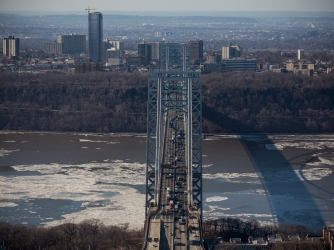 The George Washington Bridge, which connects Fort Lee, NJ, and New York City. (Credit: Andrew Burton/Getty Images)