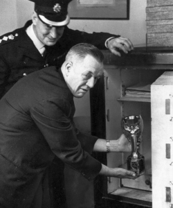 The Jules Rimet trophy being locked in a safe. (Credit: SSPL/Getty Images)