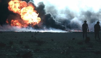 Burning oilfield during Operation Desert Storm, Kuwait. (Credit: Public Domain)