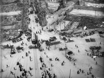 View from the Ferry Building tower, southwest down on Market Street. (Credit: Public Domain)