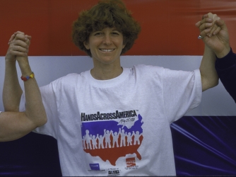 Time Picture Researcher Martha Bardach during Hands Across America. (Credit: Alan Levenson/Getty Images)