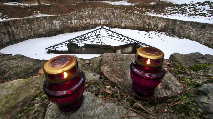 A memorial to the memory of Lithuanian Jews killed during the Holocaust, near the Paneriai holding pit. (Credit: PETRAS MALUKAS/AFP/Getty Images)