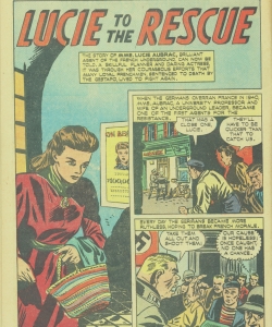 Page from an American comic book detailing Lucie's resistance work.