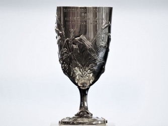The silver cup awarded to Spyros Louis, winner of the marathon race at the 1896 first modern Olympic Games. (Credit: LOUISA GOULIAMAKI / GettyImages)