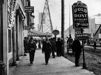 Main Street in the mining town of Dawson City, in Canada during the gold rush.
