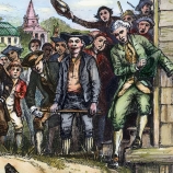 Engraving depicting a brawl between a Massachusetts government supporter and a rebel during Shays's Rebellion.