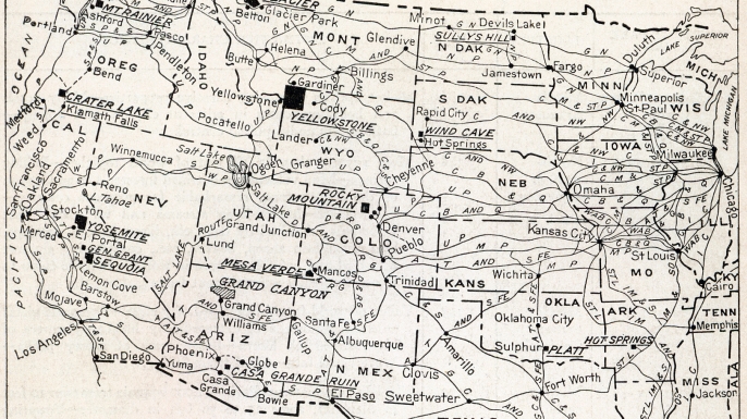 Map of national parks in 1916