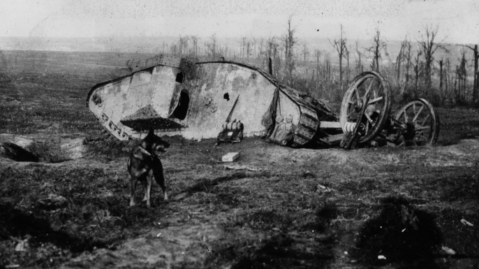 An abandoned Mark I during the Battle of the Somme.