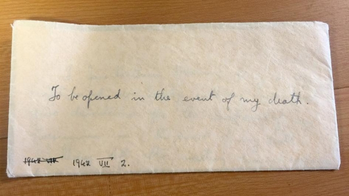 The envelope containing Jane Haining's will.