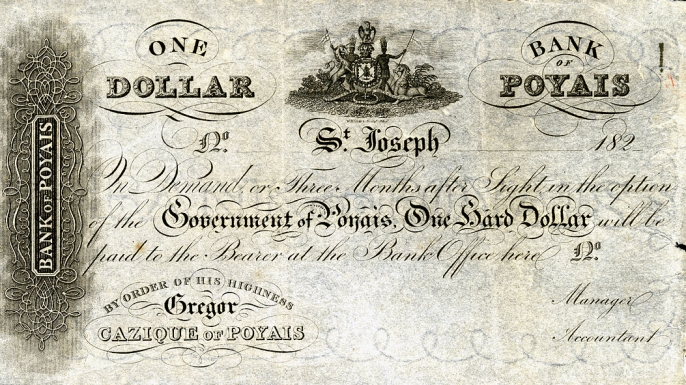 One of MacGregor’s phony Poyais dollars. (