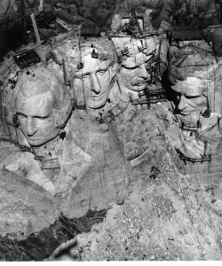Mount Rushmore under construction. (Credit: NPS, Mount Rushmore National Memorial)