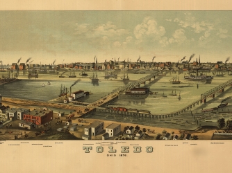 An elevated, bird's eye view of Toledo, Ohio, 1876. (Credit: Buyenlarge/Getty Images)