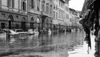 Picture of a street in Gavinana area in Florence after the flood, 04 November 1966. (Credit: RAFFAELLO BENCINI/AFP/Getty Images)