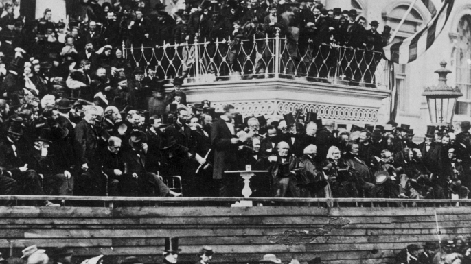 President Abraham Lincoln delivering his second inaugural address.