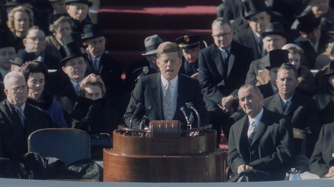 President John F. Kennedy delivering his inaugural speec
