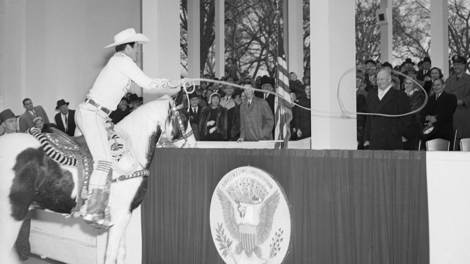 Cowboy Monte Montana, lassoing President Dwight D. Eisenhower during the 1953 inaugural parade.
