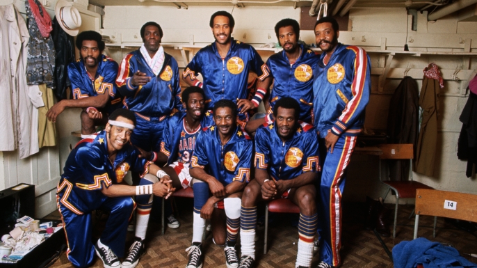 Members of the Harlem Globetrotters basketball team. (Credit: David Reed)