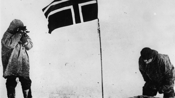 On December 14th the arctic explorer Ronald Amundsen was the first, who reached during his antarctic expedition 1910-1912 the South Pole. (Credit: Imagno/Getty Images)