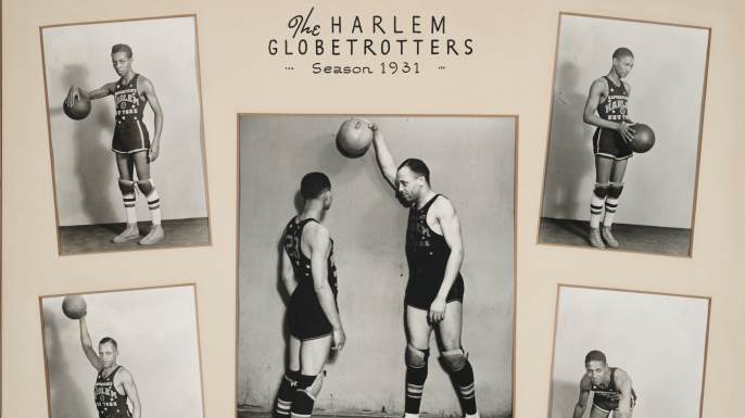 Composite of five photographs of some members of the Harlem Globetrotters basketball team, 1931. (Credit: Chicago History Museum/Getty Images)