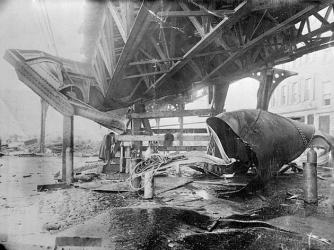 Damage to the elevated railway from the disaster.