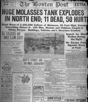 Front page of the January 16, 1919, "Boston Post" covering the disaster.