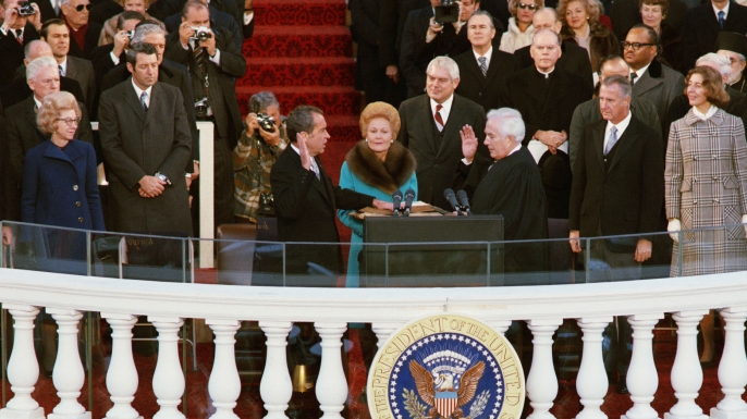 President Richard Nixon takes the oath of office during his second inauguration.