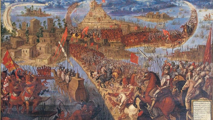 Painting depicting the conquest of Tenochtitlan.