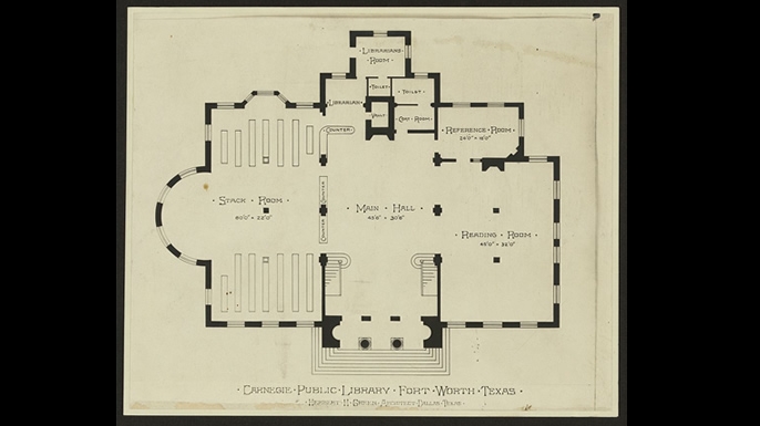 Floor plan of a typical Carnegie library. (Credit: Library of Congress)