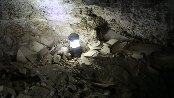 Fragments of jars that contained stolen scrolls.