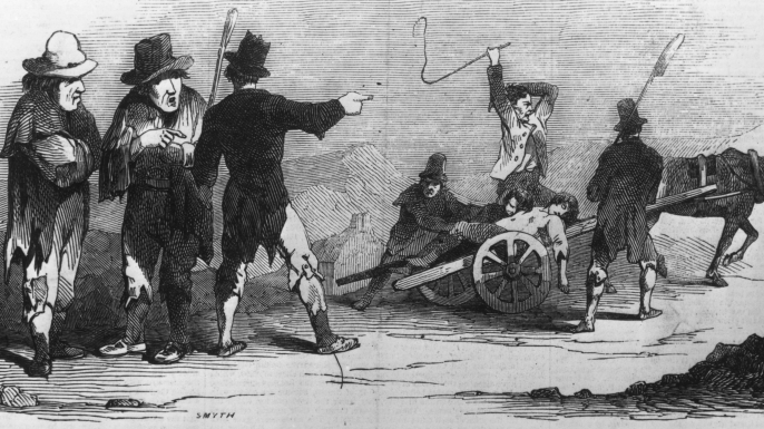 Illustration depicting a funeral at Skibbereen, County Cork, during The Great Famine. (Credit: Hulton Archive/Illustrated London News/Getty Images)