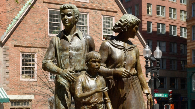 Monument to the Irish famine in Boston, Massachusetts. (Photo by Paul Marotta/Getty Images)