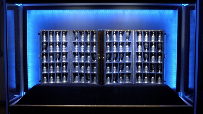The Doolittle Raider goblets on display in the Air Power Gallery at the National Museum of the U.S. Air Force.