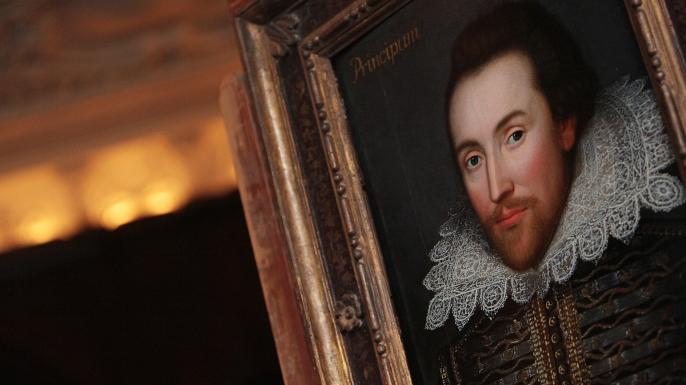 A portrait of William Shakespeare is pictured in London, on March 9, 2009. The portrait, painted in 1610, is believed to be the only surviving picture of William Shakespeare painted in his lifetime. AFP PHOTO/Leon Neal (Photo credit should read Leon Neal/AFP/Getty Images)